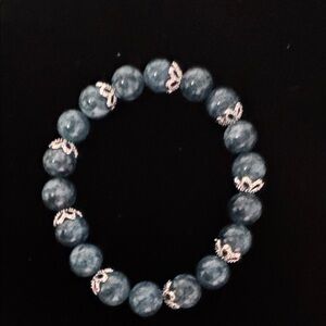 Chic Blue Apatite Stone Beaded Bracelet with Silver Accents